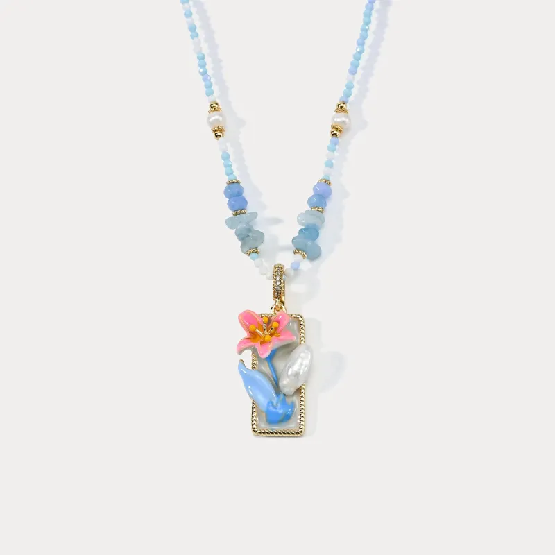 Oil Painting Flower Bead Necklace sold by Selenichast