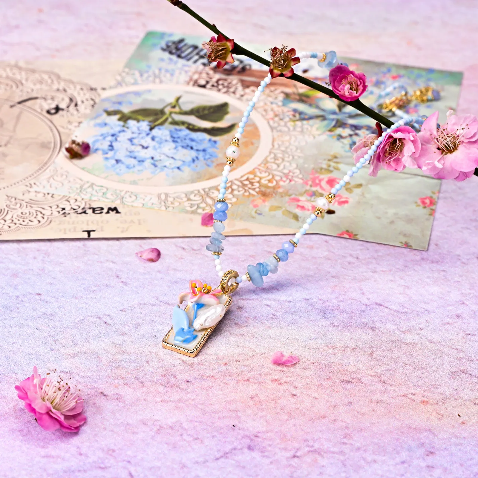 Oil Painting Flower Bead Necklace sold by Selenichast product image thumbnail 3