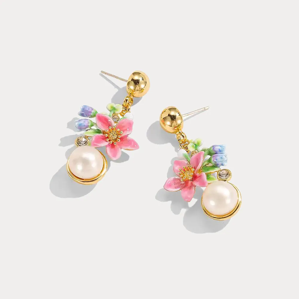 Tropical Flower Pearl Earrings sold by Selenichast product image thumbnail 3