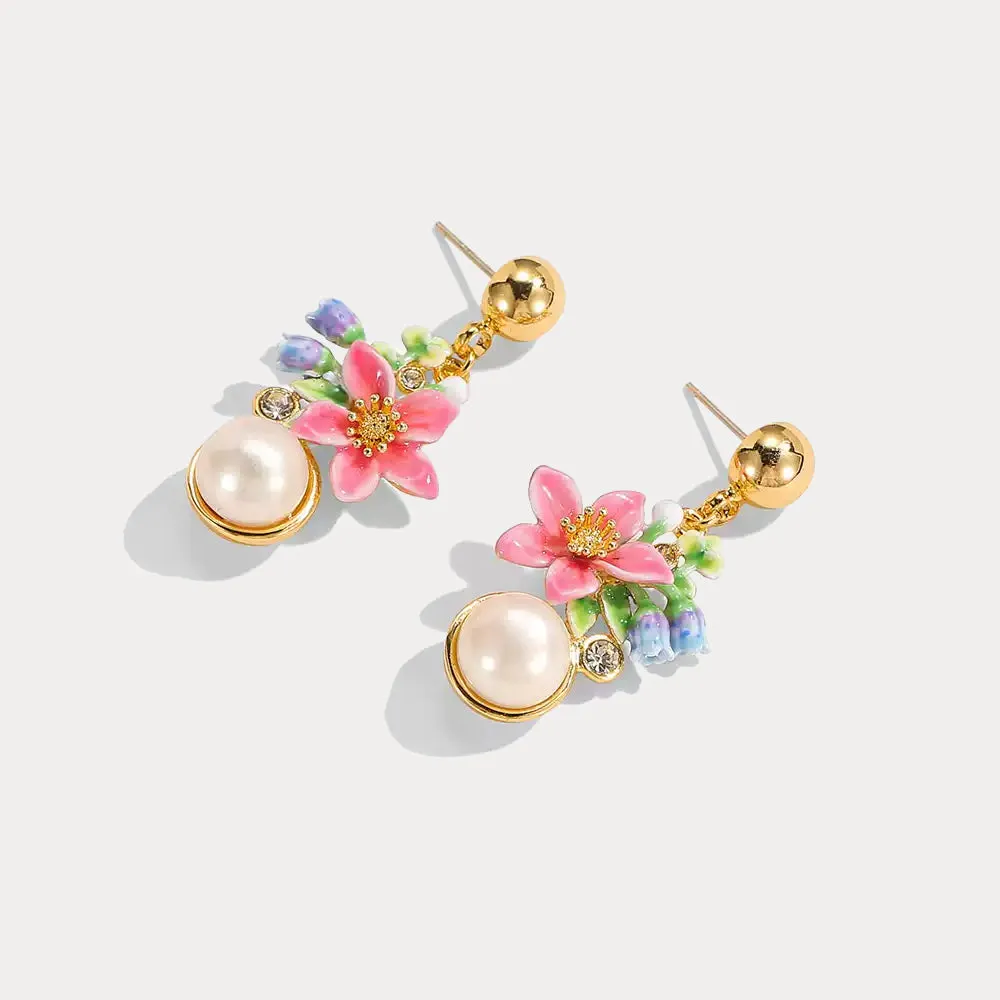 Tropical Flower Pearl Earrings sold by Selenichast product image thumbnail 2