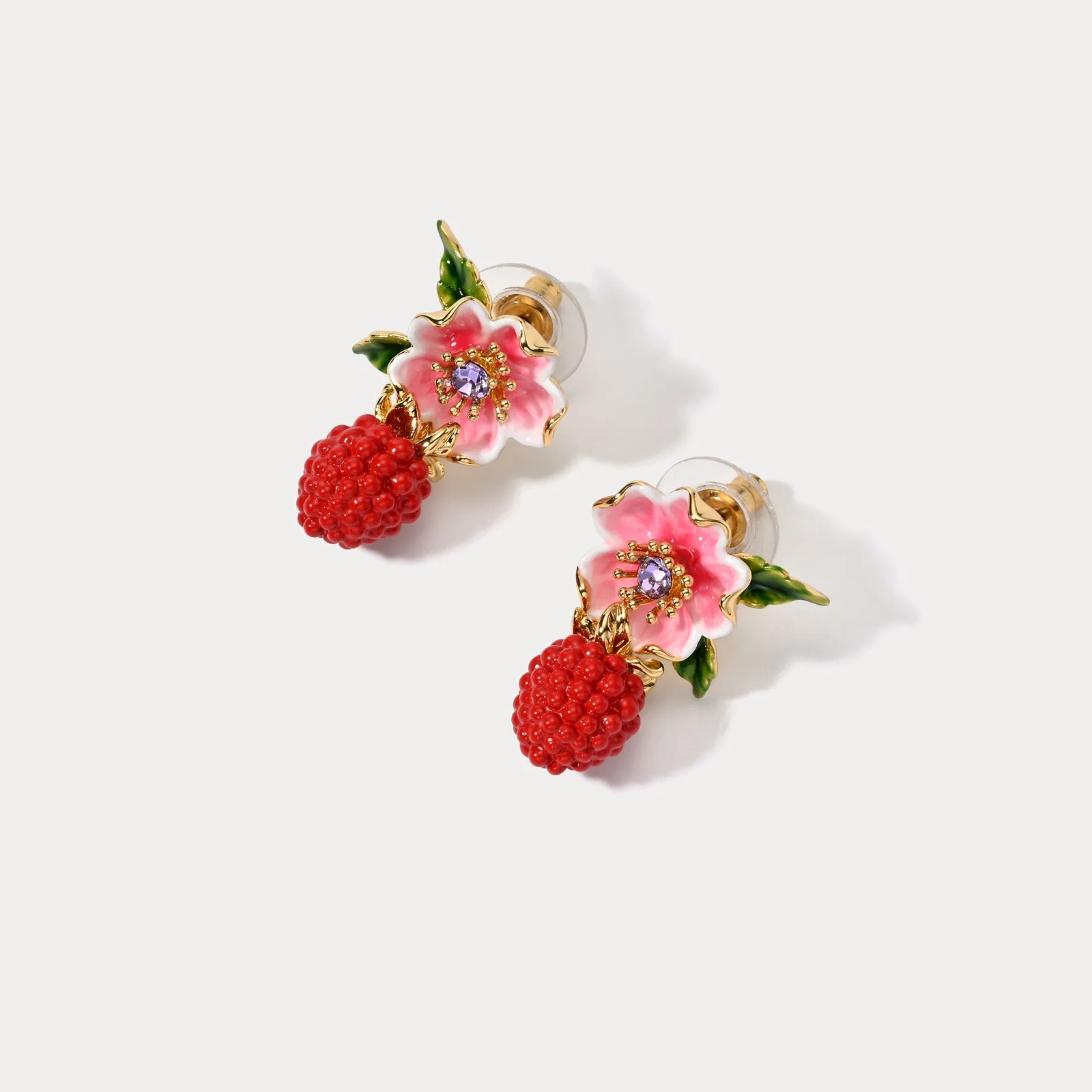 Raspberry Flower Enamel Earrings sold by Selenichast product image thumbnail 3