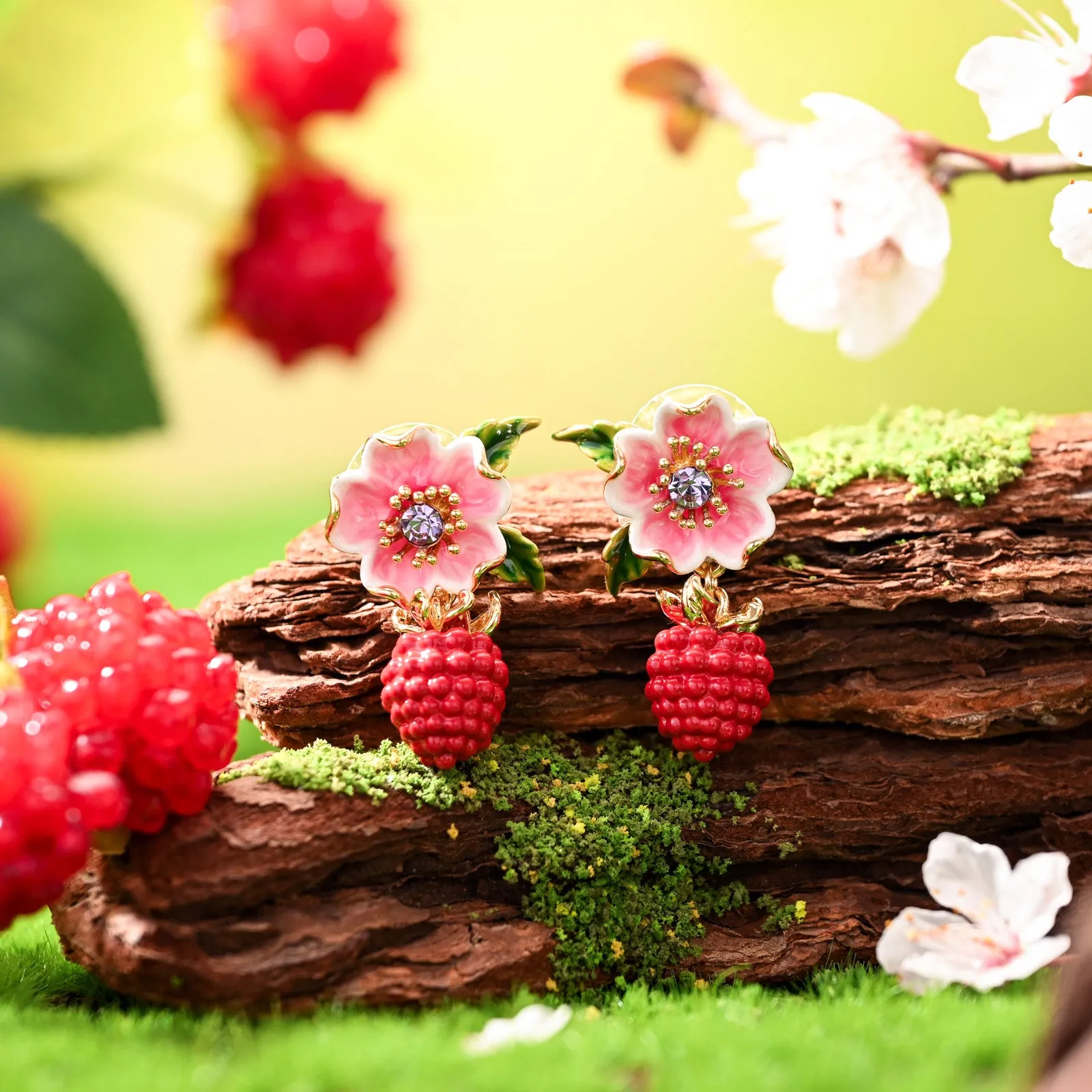 Raspberry Flower Enamel Earrings sold by Selenichast product image thumbnail 2