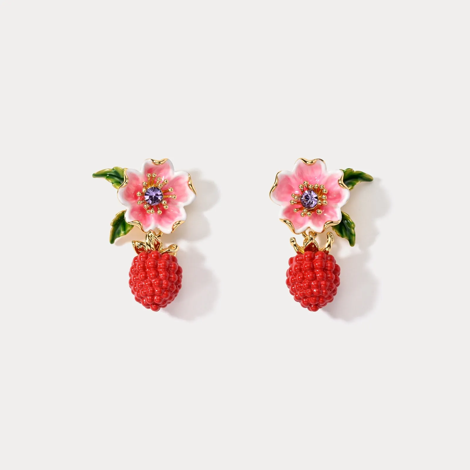 Raspberry Flower Enamel Earrings sold by Selenichast
