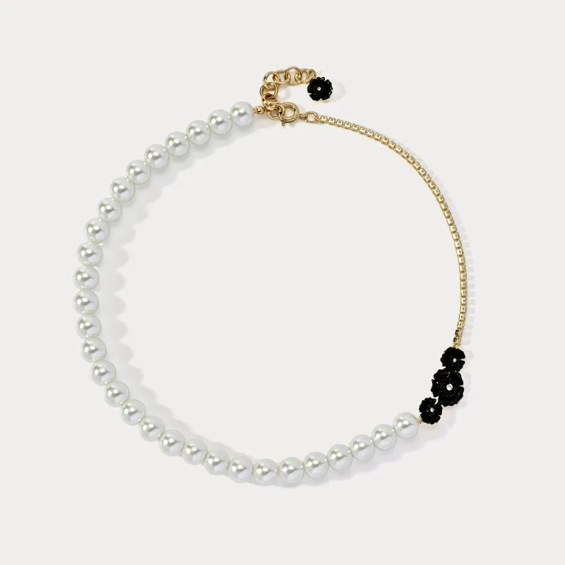 Black Flower Pearl Beaded Necklace sold by Selenichast
