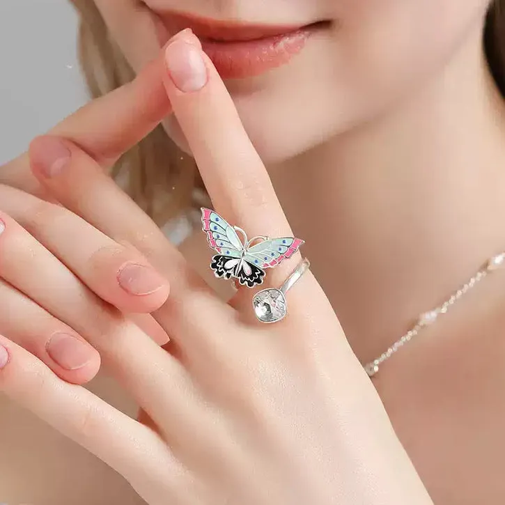 Silver Butterfly Enamel Ring sold by Selenichast product image thumbnail 2