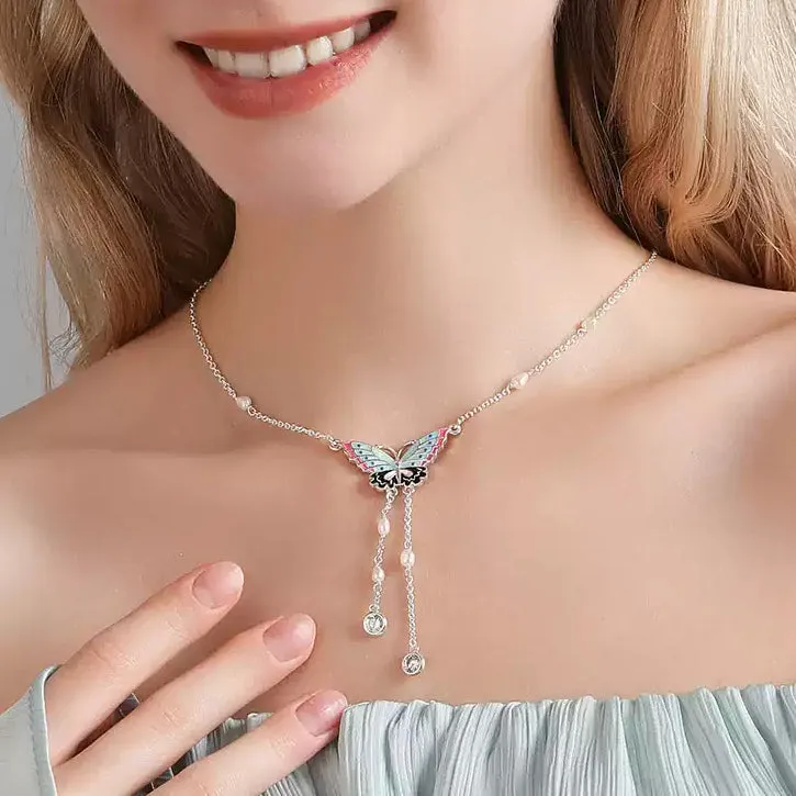 Silver Butterfly Enamel Necklace sold by Selenichast product image thumbnail 3