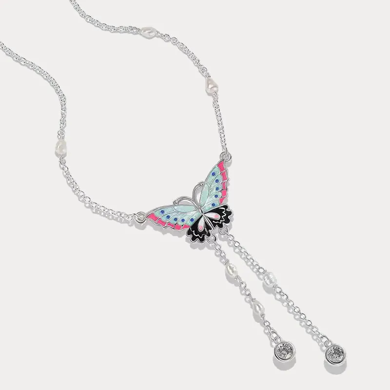 Silver Butterfly Enamel Necklace sold by Selenichast product image thumbnail 5