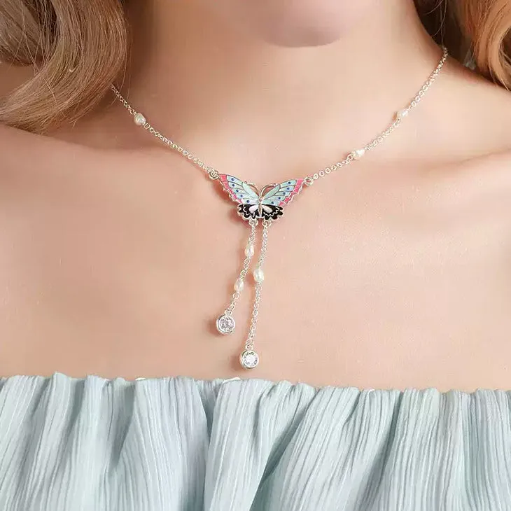 Silver Butterfly Enamel Necklace sold by Selenichast product image thumbnail 2