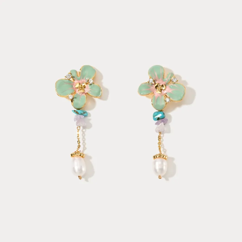 Oil Painting Flower Pearl Earrings sold by Selenichast