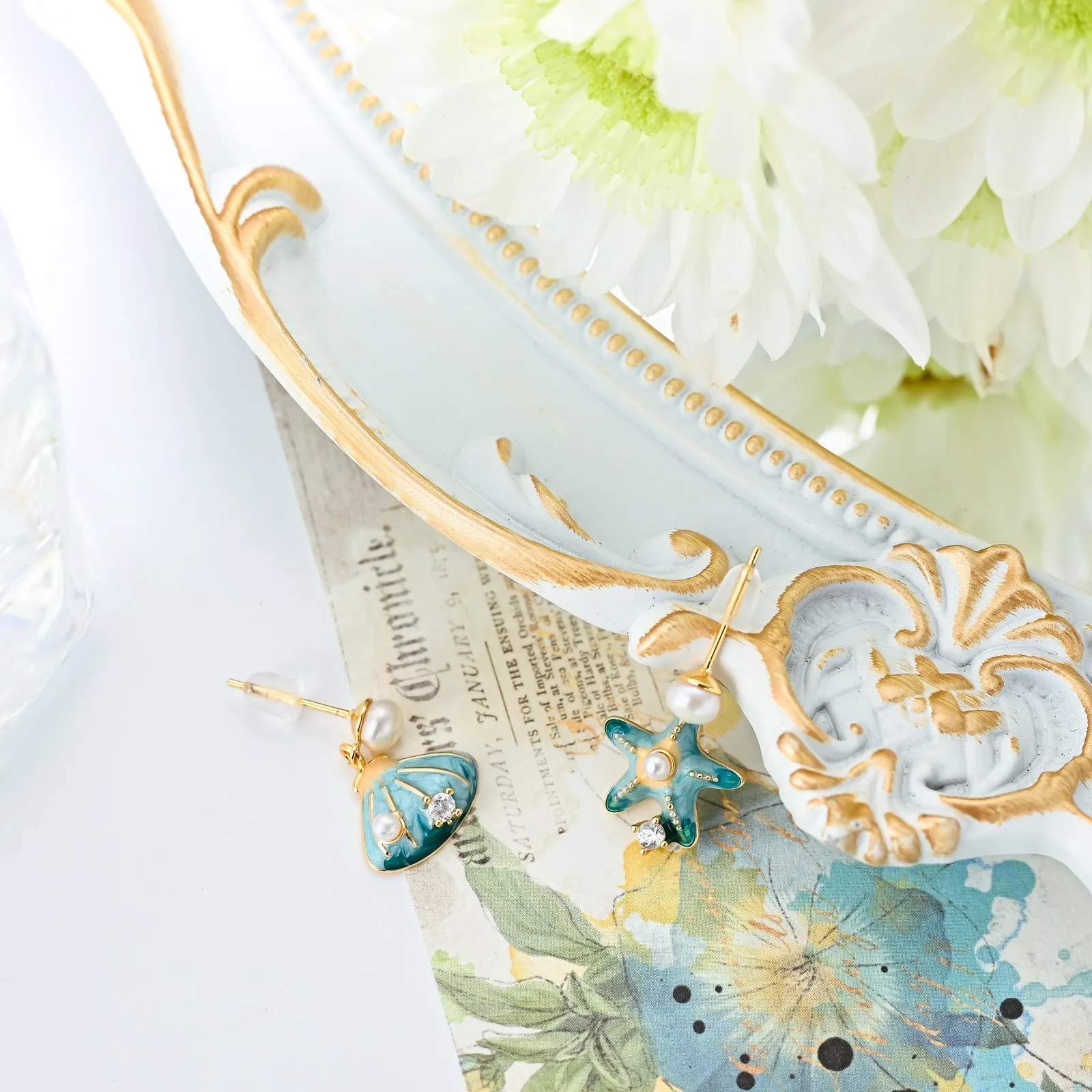 Starfish Shell Pearl Earrings sold by Selenichast product image thumbnail 3