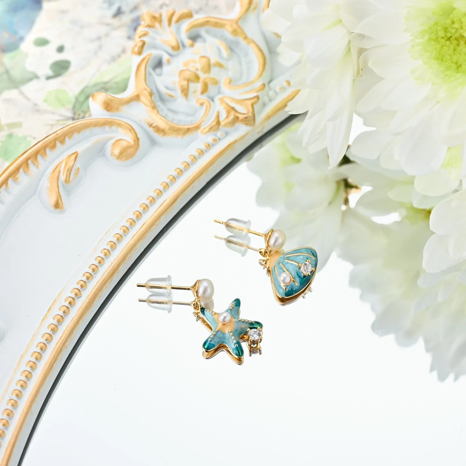 Starfish Shell Pearl Earrings sold by Selenichast product image thumbnail 2