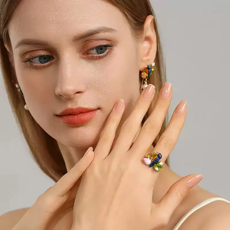 Lotus Kingfisher Enamel Ring sold by Selenichast product image thumbnail 5