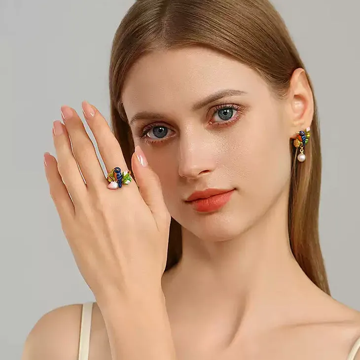 Lotus Kingfisher Enamel Ring sold by Selenichast product image thumbnail 3