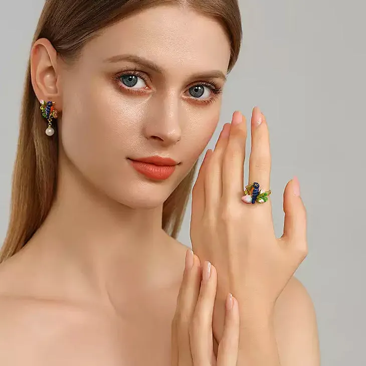 Lotus Kingfisher Enamel Ring sold by Selenichast product image thumbnail 4