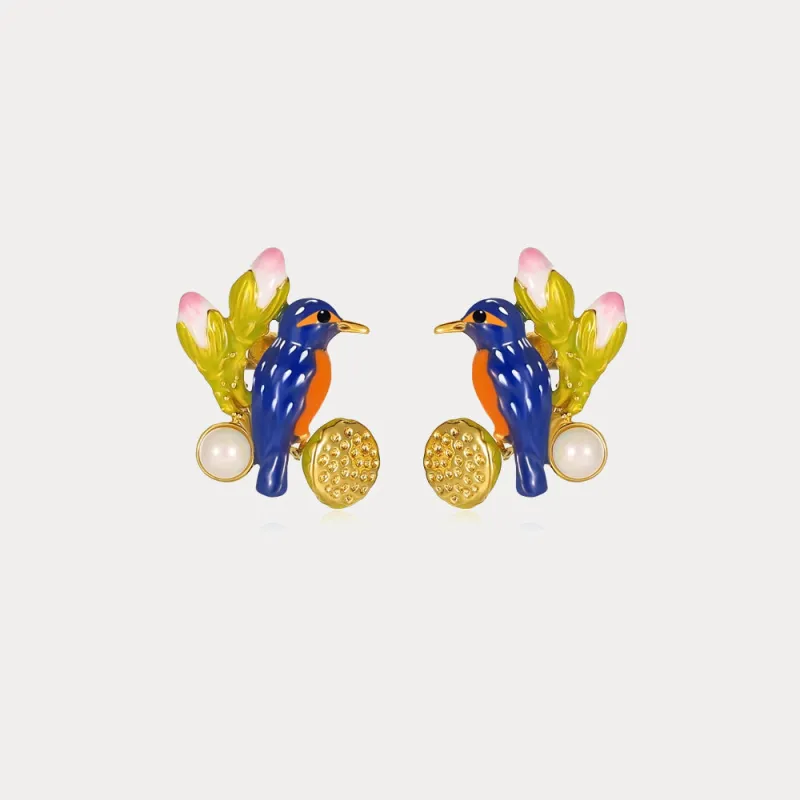 Lotus Kingfisher Enamel Earrings sold by Selenichast