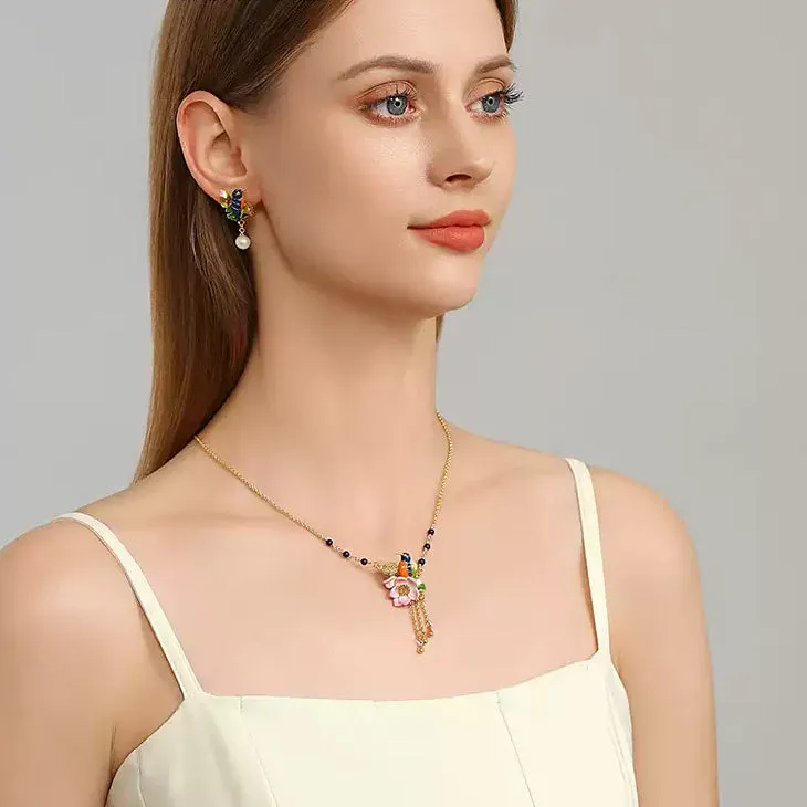 Lotus Kingfisher Enamel Necklace sold by Selenichast product image thumbnail 3