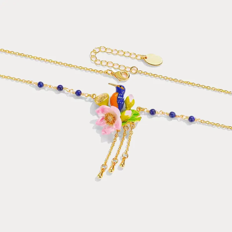 Lotus Kingfisher Enamel Necklace sold by Selenichast product image thumbnail 5
