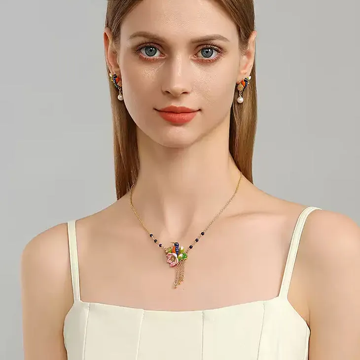 Lotus Kingfisher Enamel Necklace sold by Selenichast product image thumbnail 2