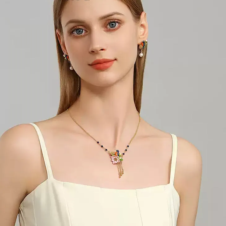 Lotus Kingfisher Enamel Necklace sold by Selenichast product image thumbnail 4