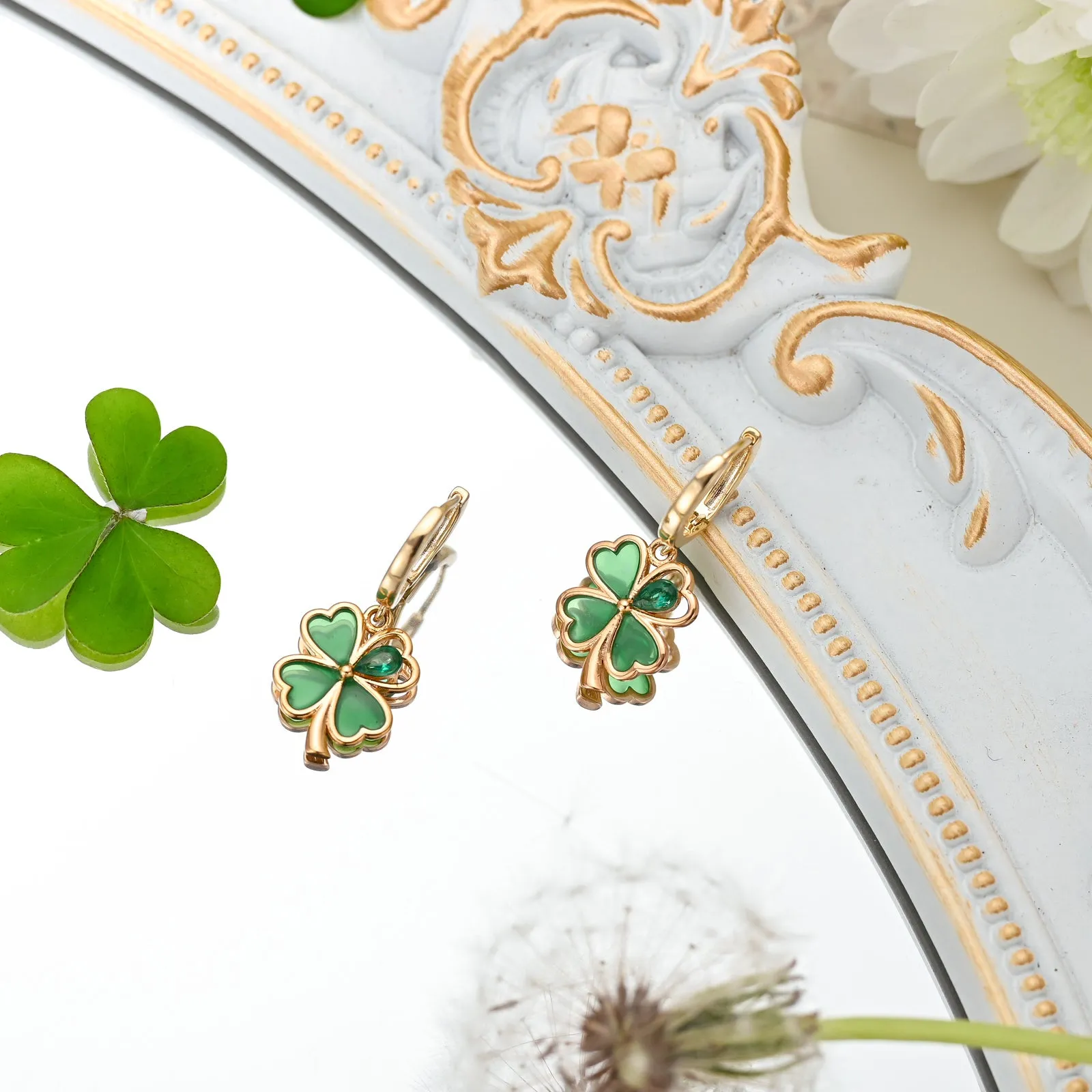 Four Leaf Clover Hoop Earrings sold by Selenichast product image thumbnail 3
