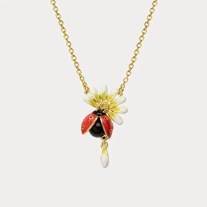 Ladybug Daisy Necklace sold by Selenichast