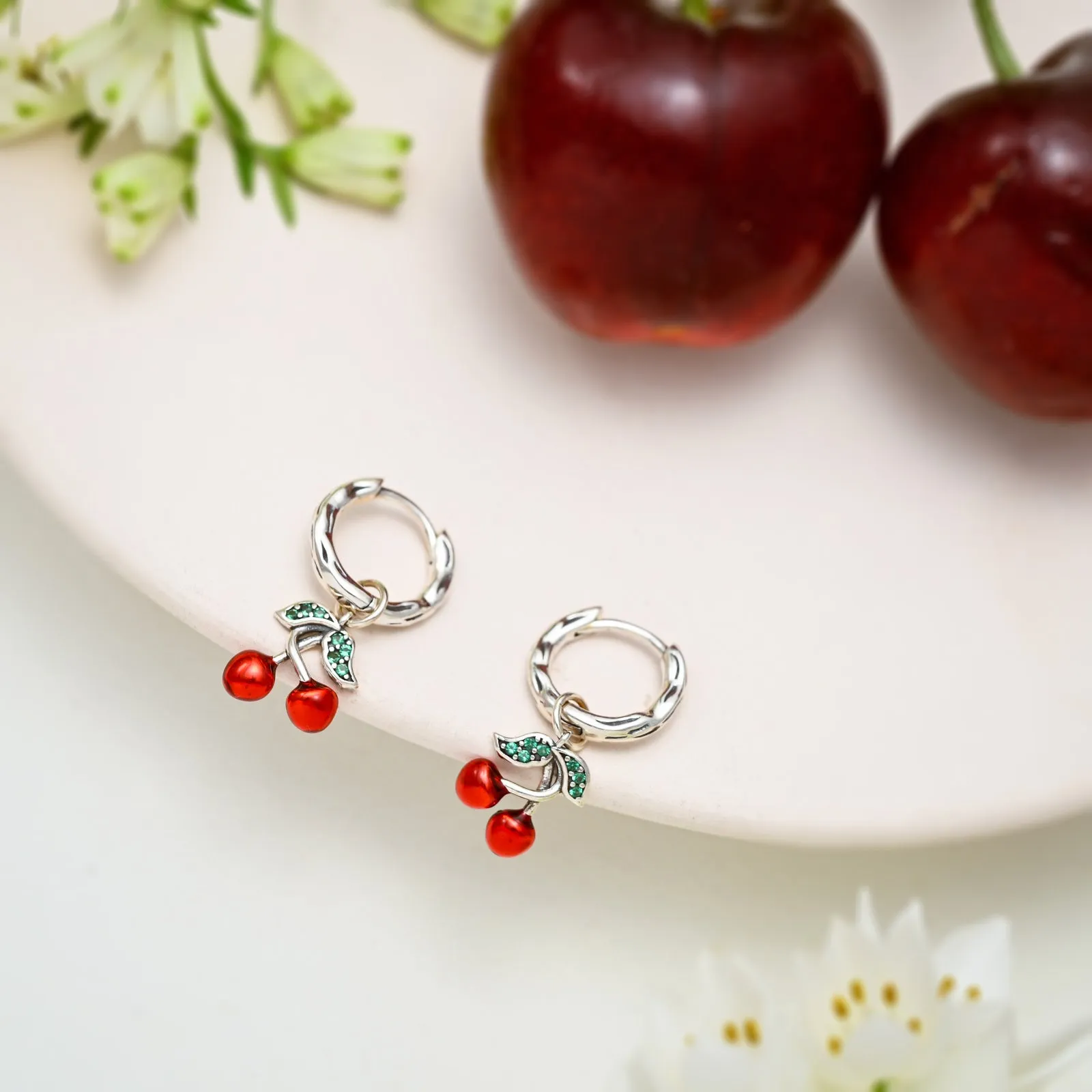 Silver Cherry Hoop Earrings sold by Selenichast product image thumbnail 2