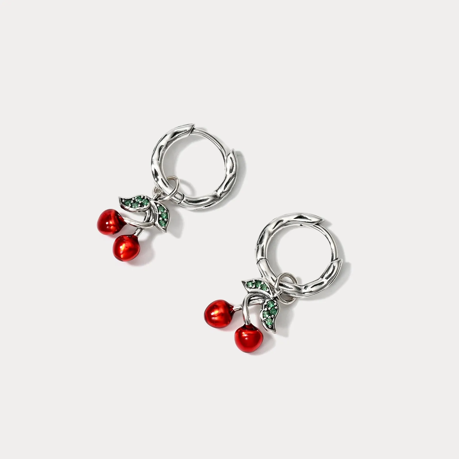 Silver Cherry Hoop Earrings sold by Selenichast product image thumbnail 3