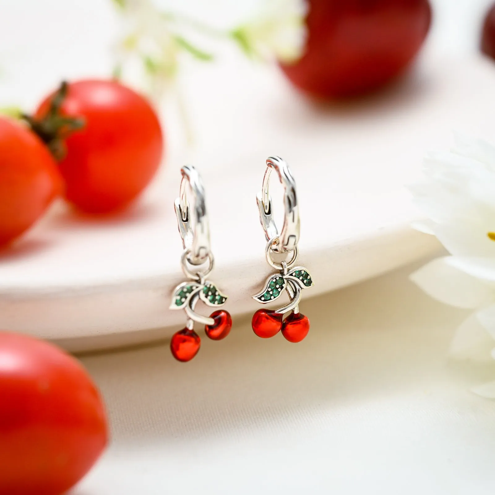 Silver Cherry Hoop Earrings sold by Selenichast product image thumbnail 4
