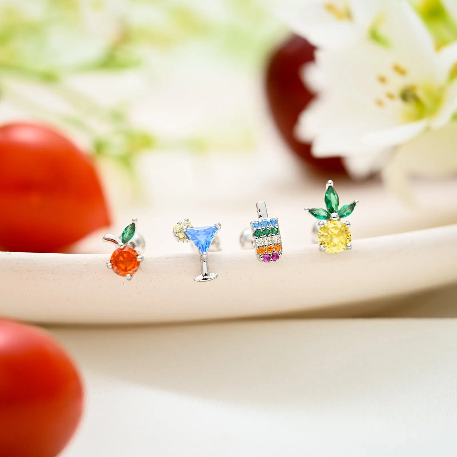 Silver Fruit Earrings Set sold by Selenichast product image thumbnail 4