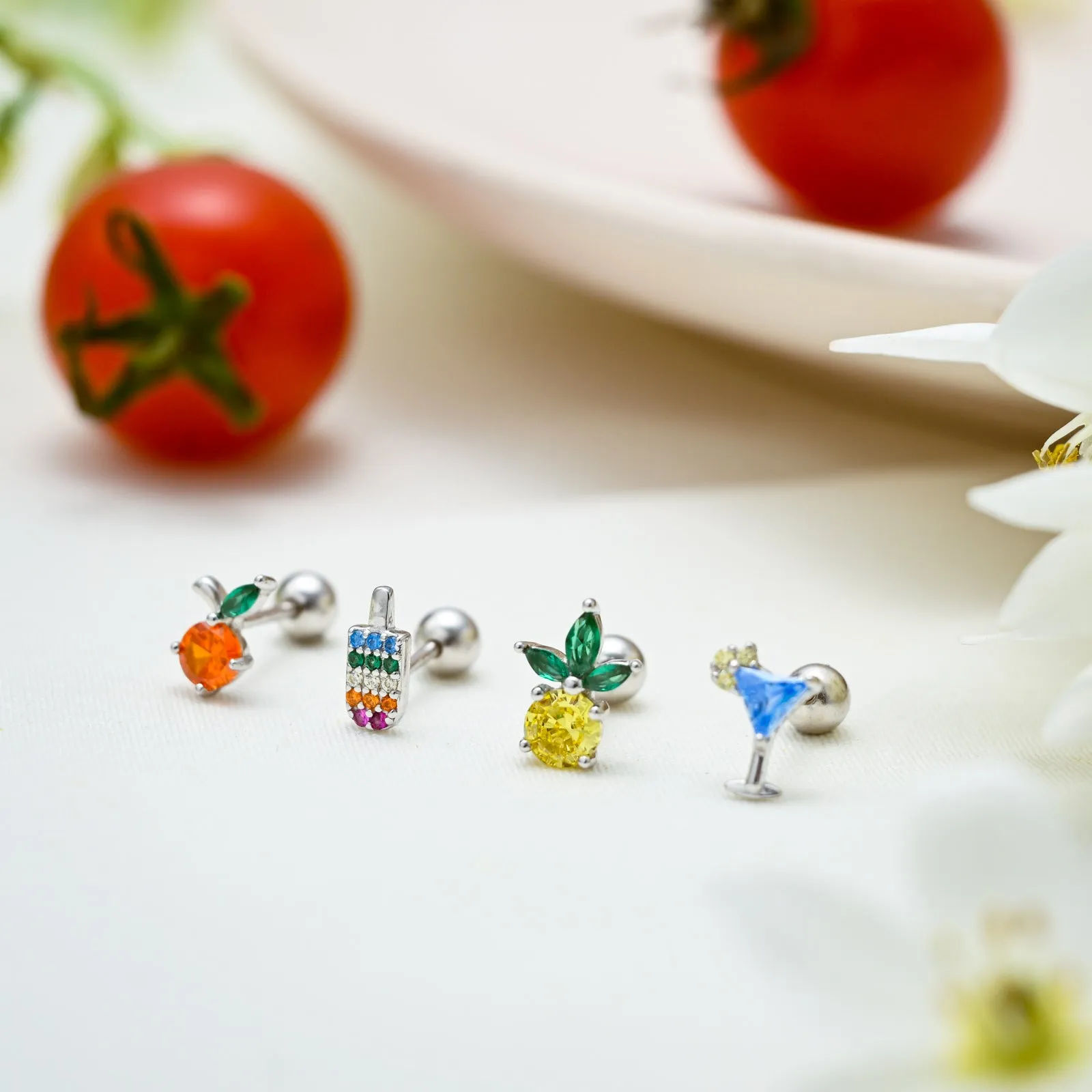 Silver Fruit Earrings Set sold by Selenichast product image thumbnail 2