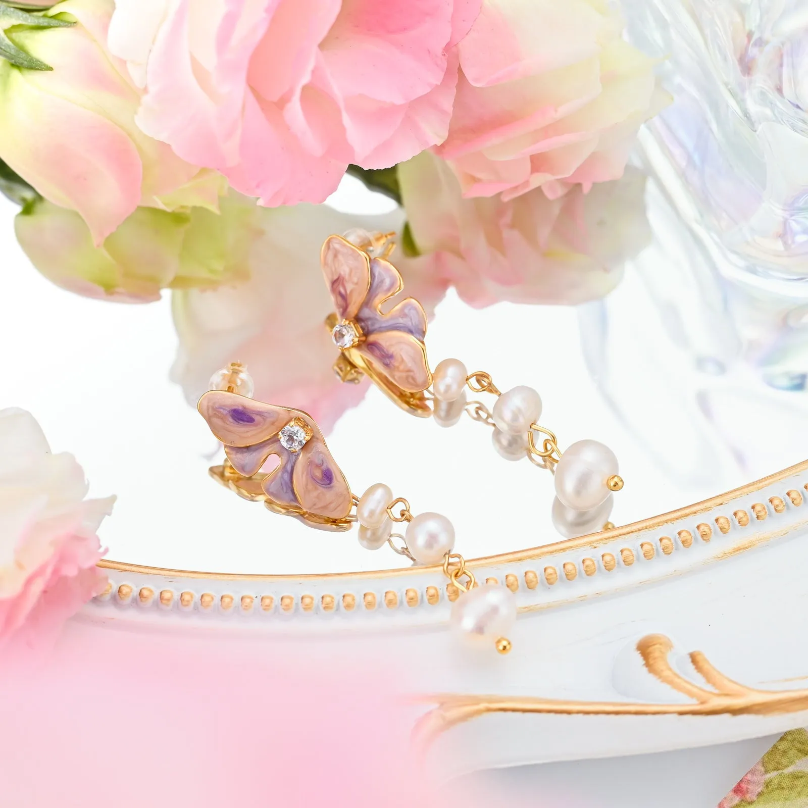 Butterfly Pearl Dangling Earrings sold by Selenichast product image thumbnail 4