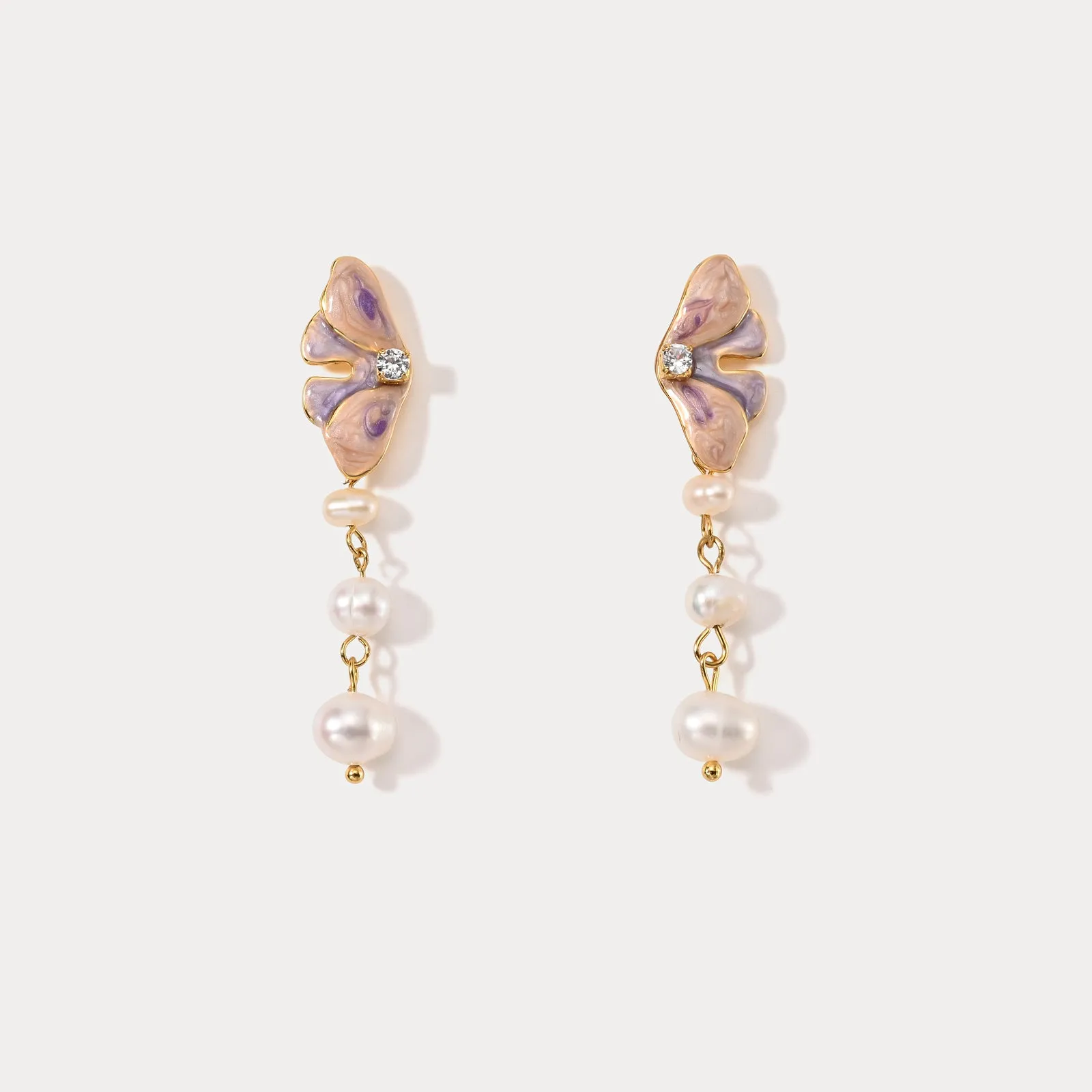 Butterfly Pearl Dangling Earrings sold by Selenichast