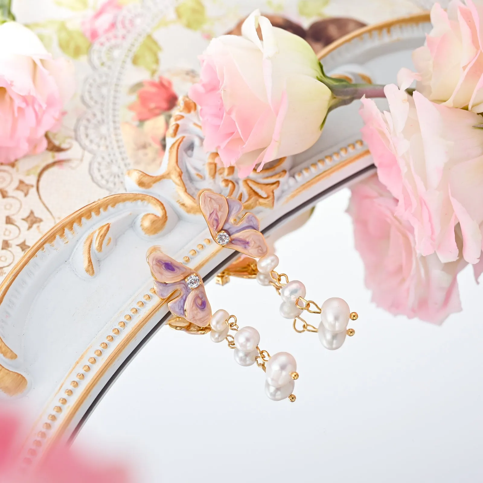 Butterfly Pearl Dangling Earrings sold by Selenichast product image thumbnail 3