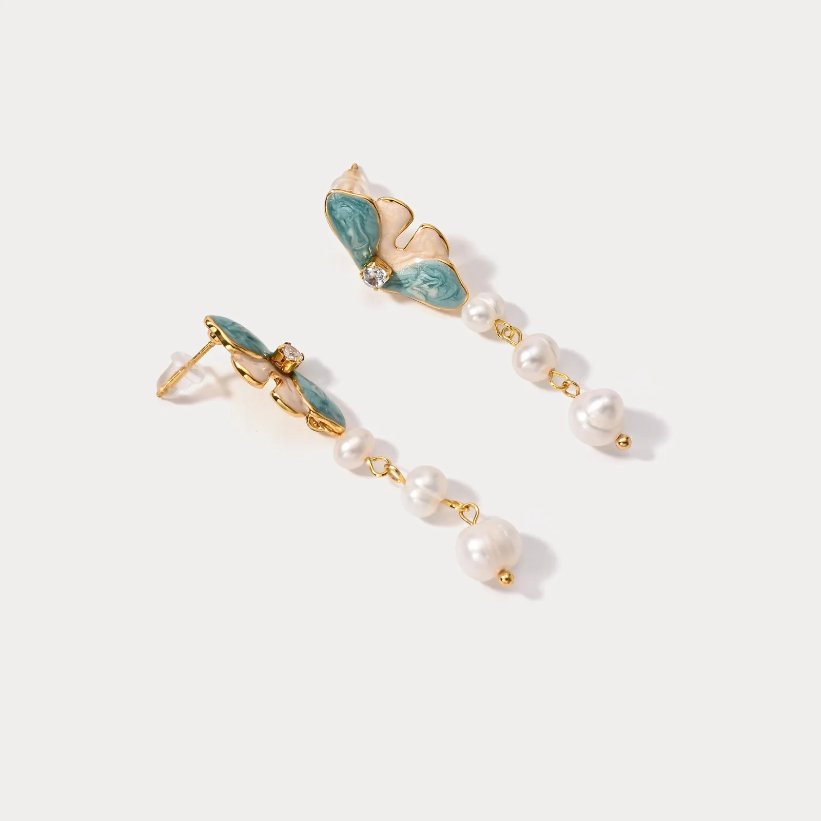 Butterfly Pearl Dangling Earrings sold by Selenichast product image thumbnail 3