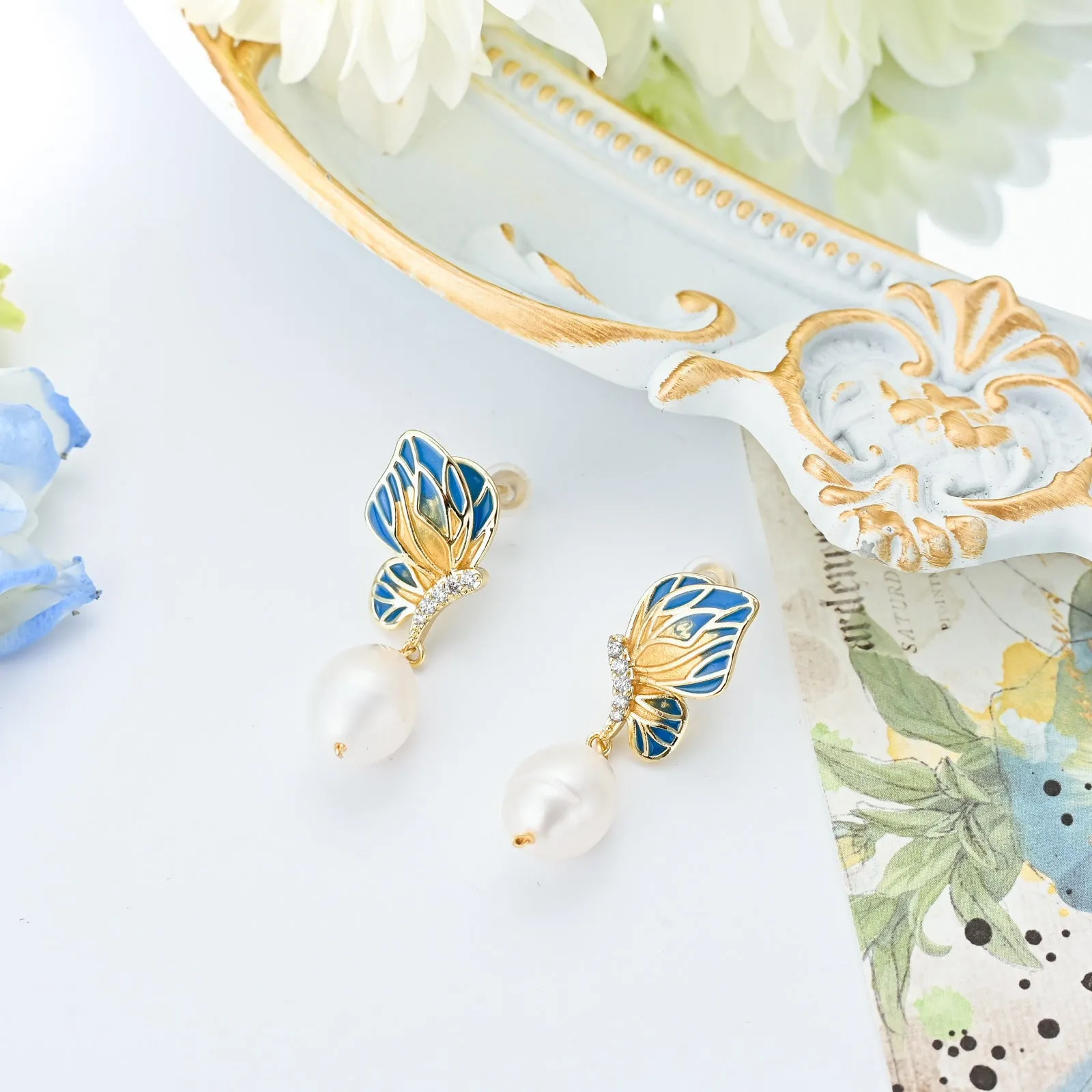 Butterfly Pearl Dangling Earrings sold by Selenichast product image thumbnail 4