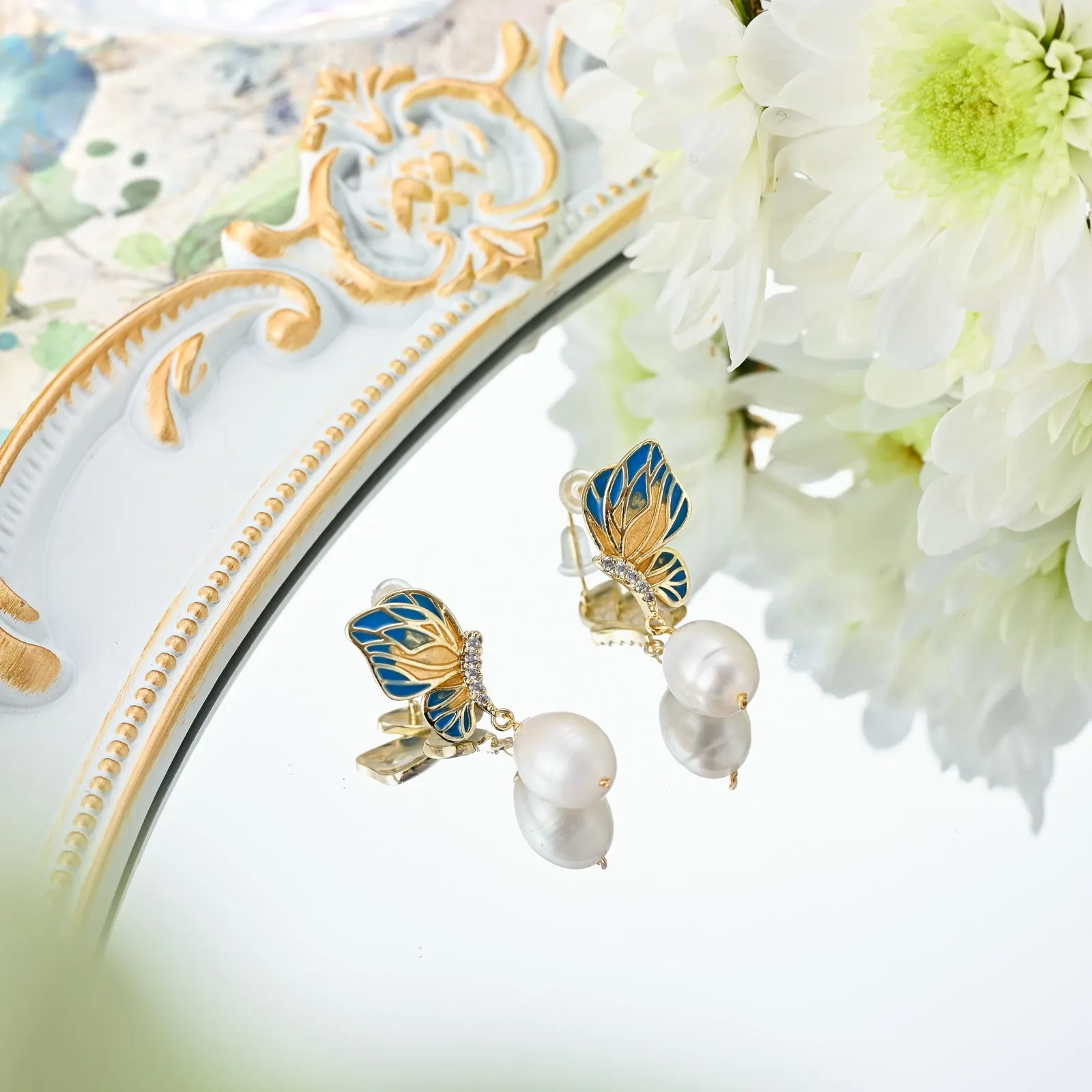 Butterfly Pearl Dangling Earrings sold by Selenichast product image thumbnail 2