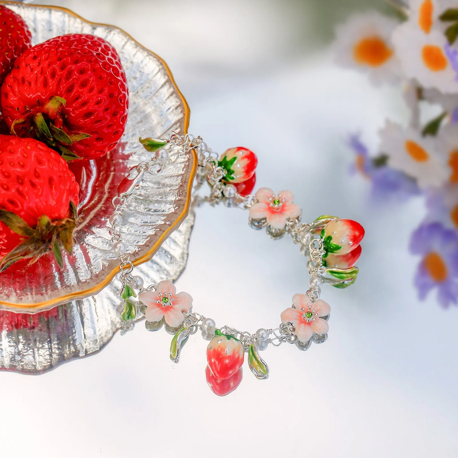 Strawberry Enamel Flower Bracelet sold by Selenichast product image thumbnail 3
