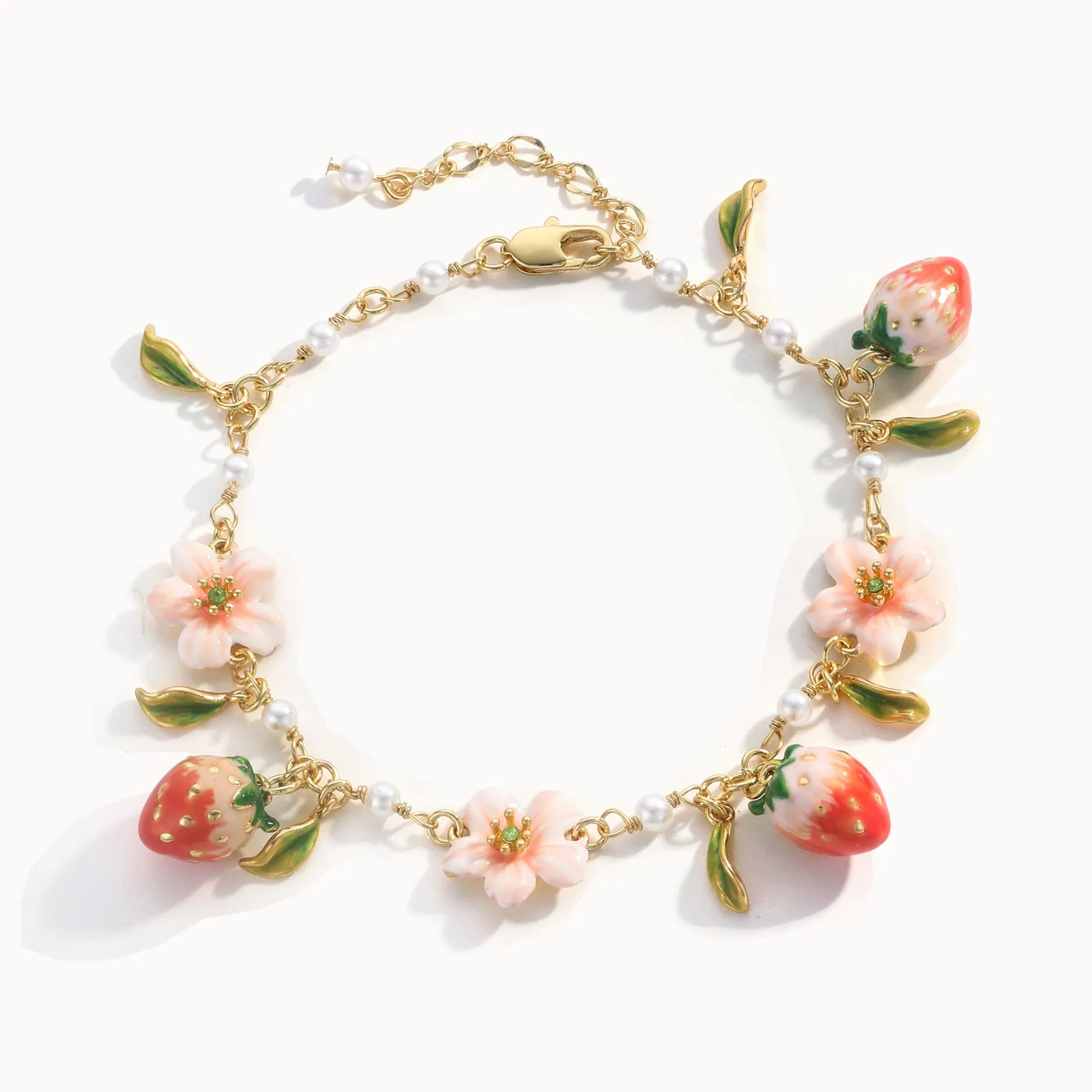 Strawberry Enamel Flower Bracelet sold by Selenichast product image thumbnail 2