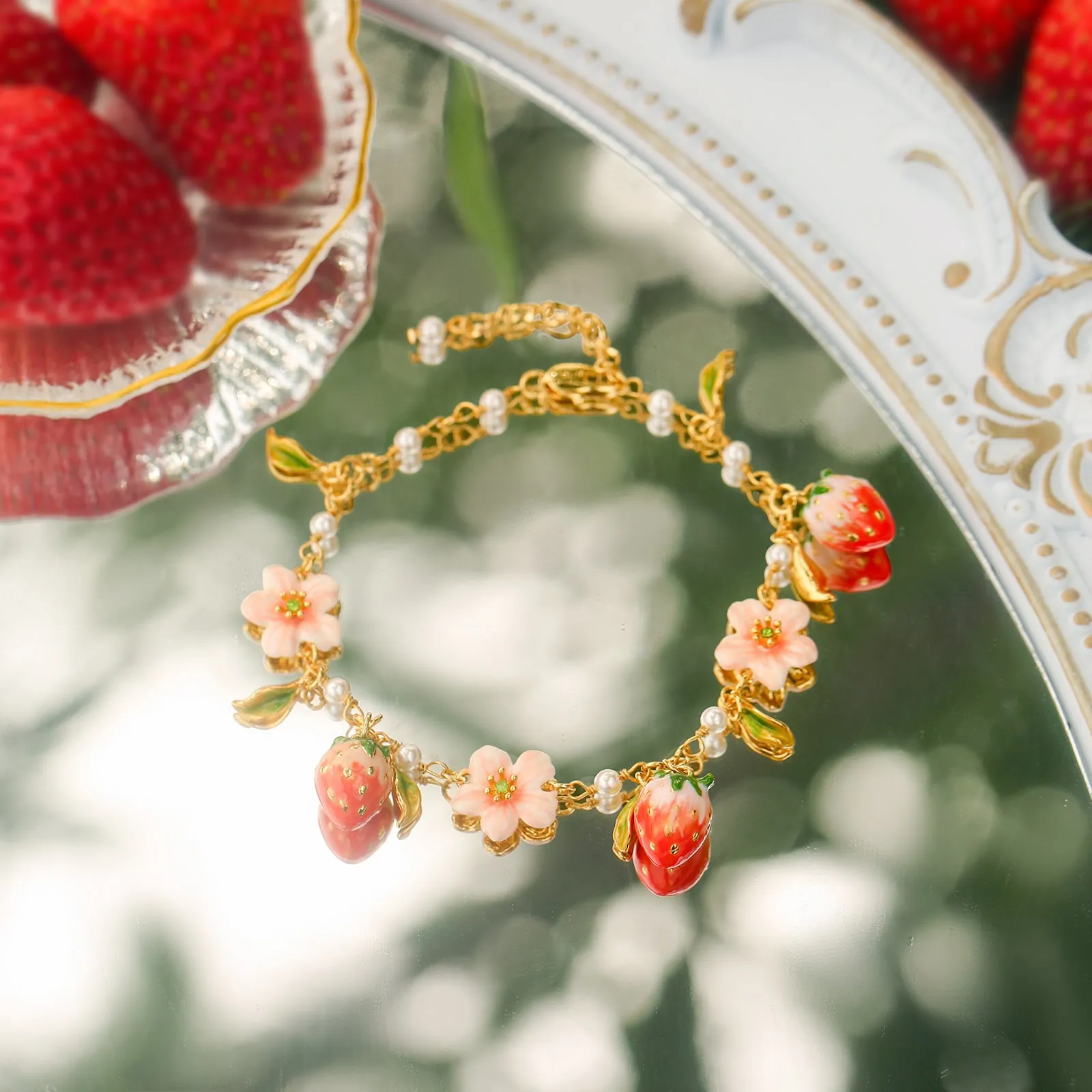 Strawberry Enamel Flower Bracelet sold by Selenichast
