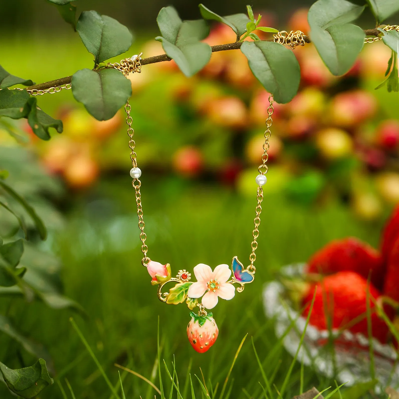 Strawberry Enamel Flower Necklace sold by Selenichast product image thumbnail 2