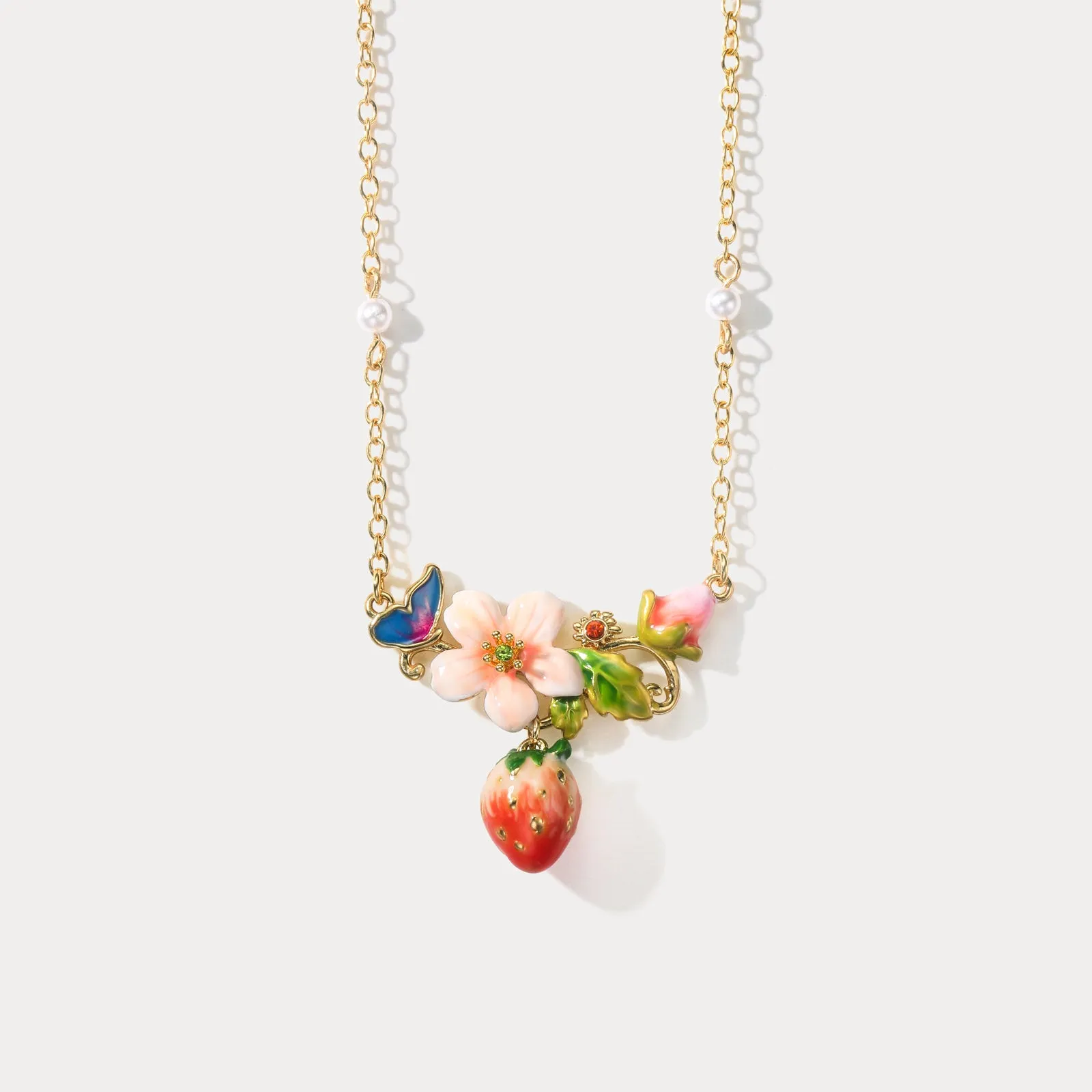 Strawberry Enamel Flower Necklace sold by Selenichast