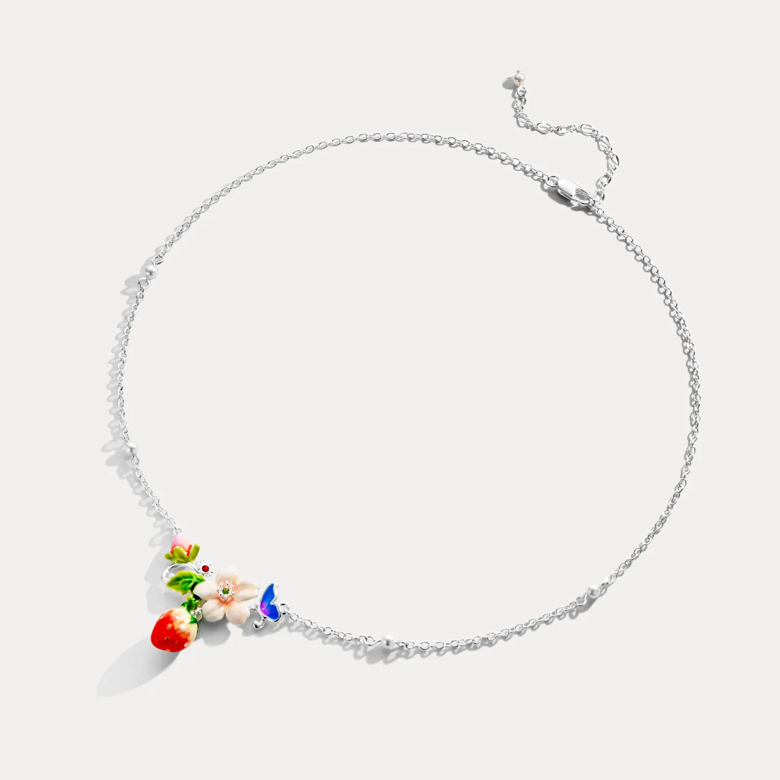Strawberry Enamel Flower Silver Necklace sold by Selenichast product image thumbnail 5