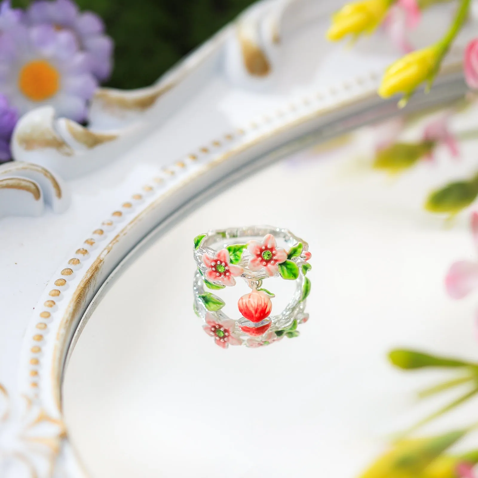 Silver Peach Flower Ring sold by Selenichast product image thumbnail 3