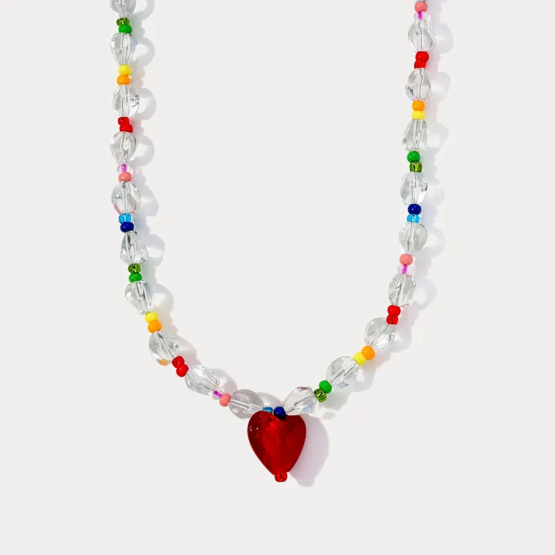 Rainbow Heart Beaded Necklace sold by Selenichast