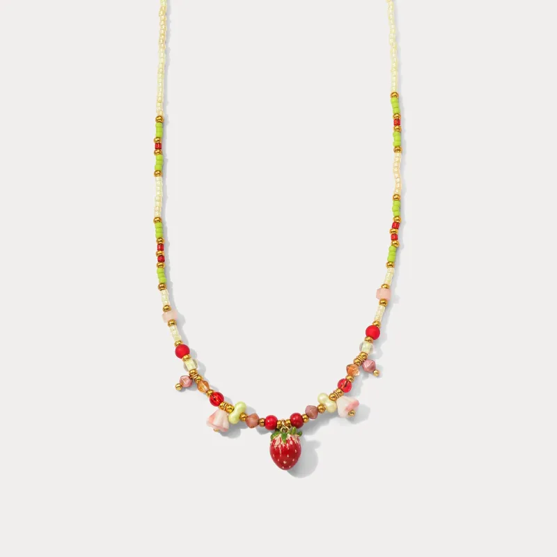 Czech Bead Strawberry Charm Necklace sold by Selenichast
