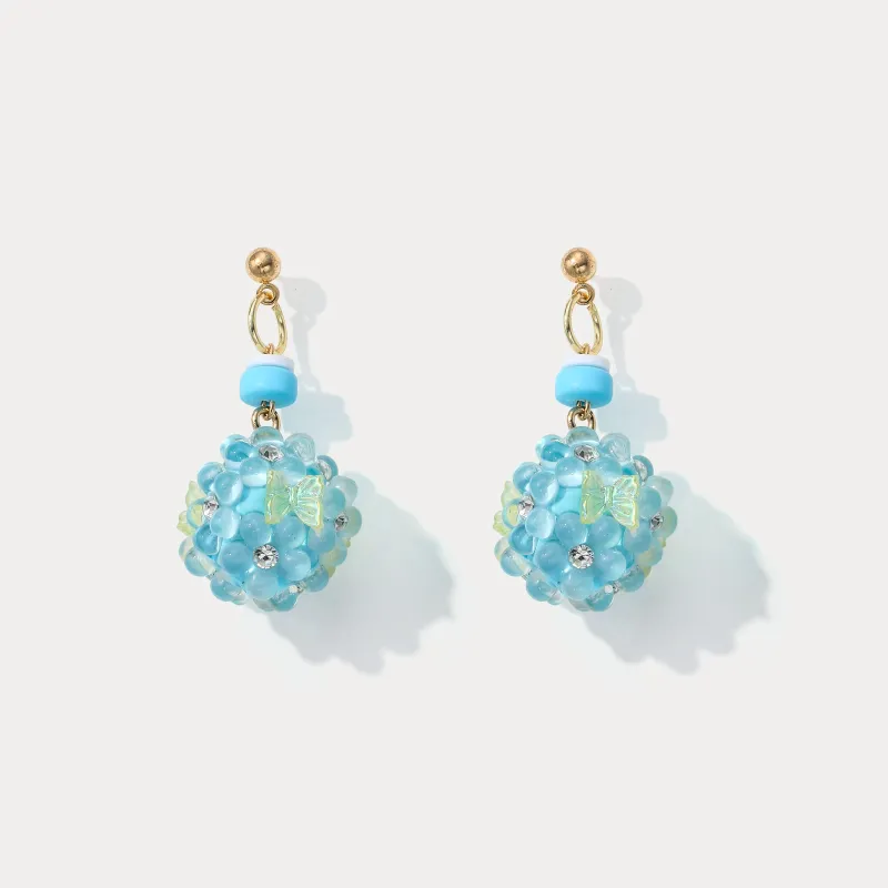 Blue Bead Hydrangea Earrings made by Selenichast