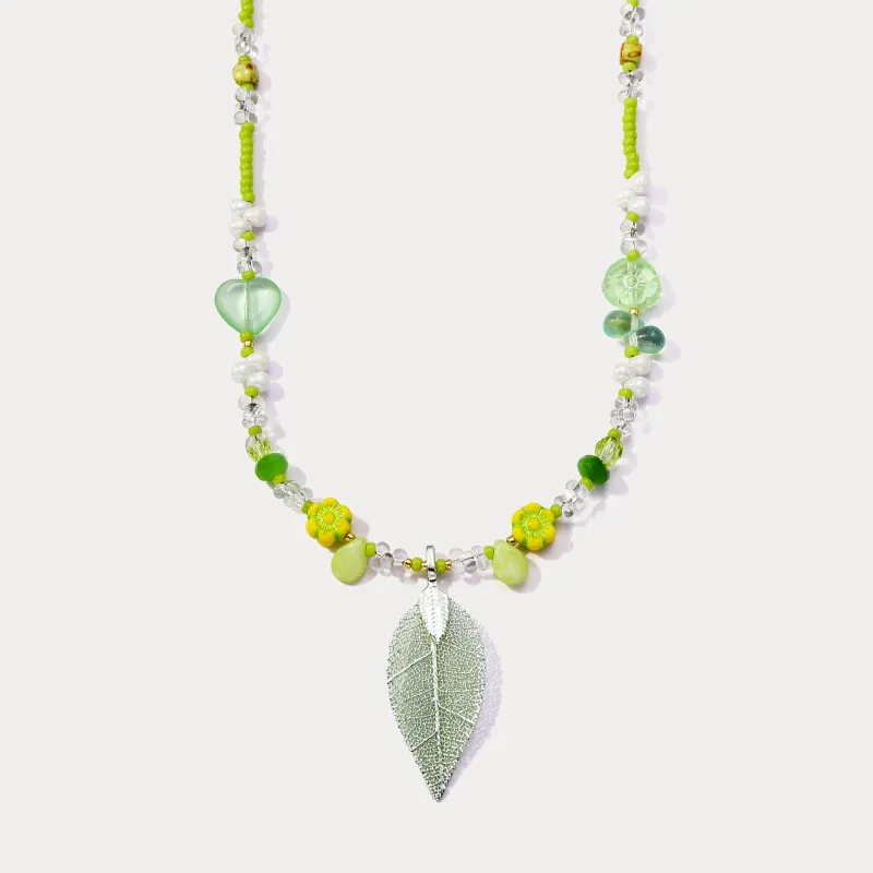 Green Leaf Bead Necklace sold by Selenichast