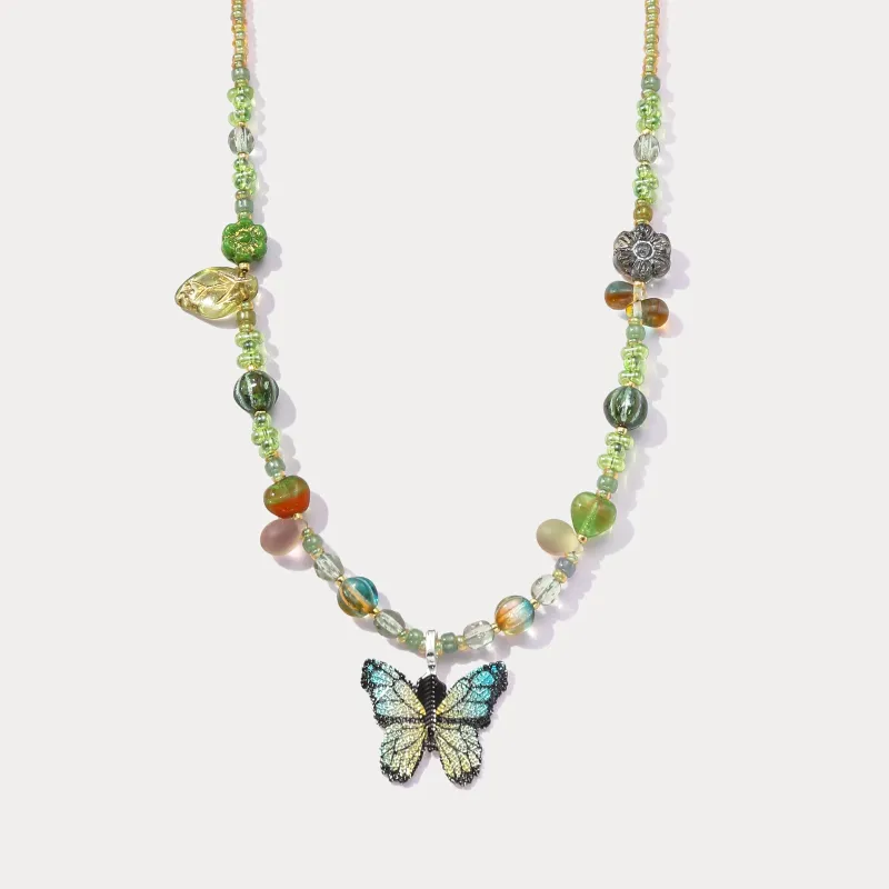 Czech Bead Green Butterfly Necklace sold by Selenichast