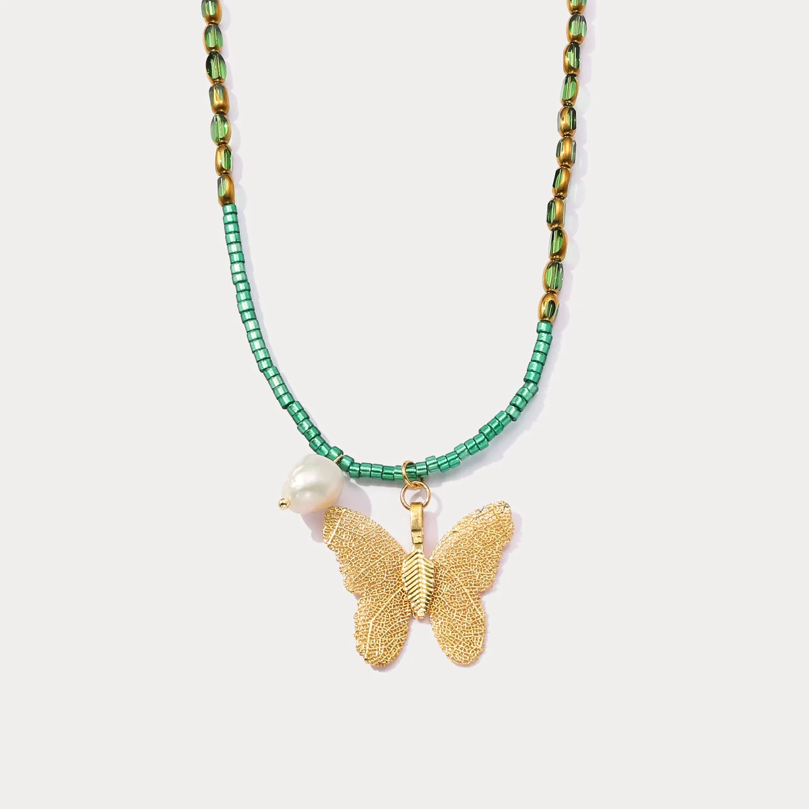 Vintage Gold Butterfly Bead Necklace sold by Selenichast