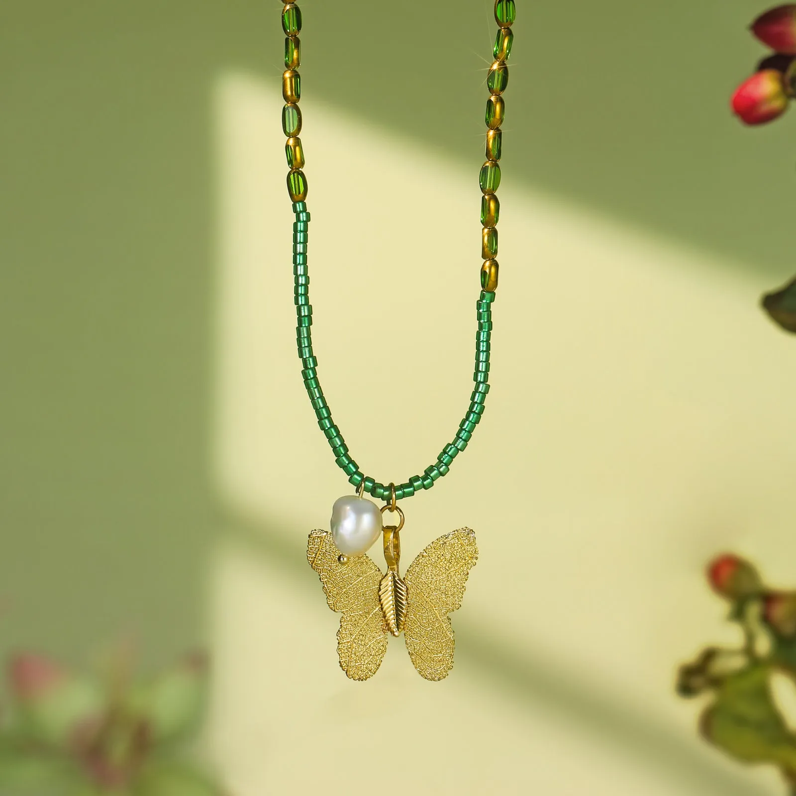 Vintage Gold Butterfly Bead Necklace sold by Selenichast product image thumbnail 2
